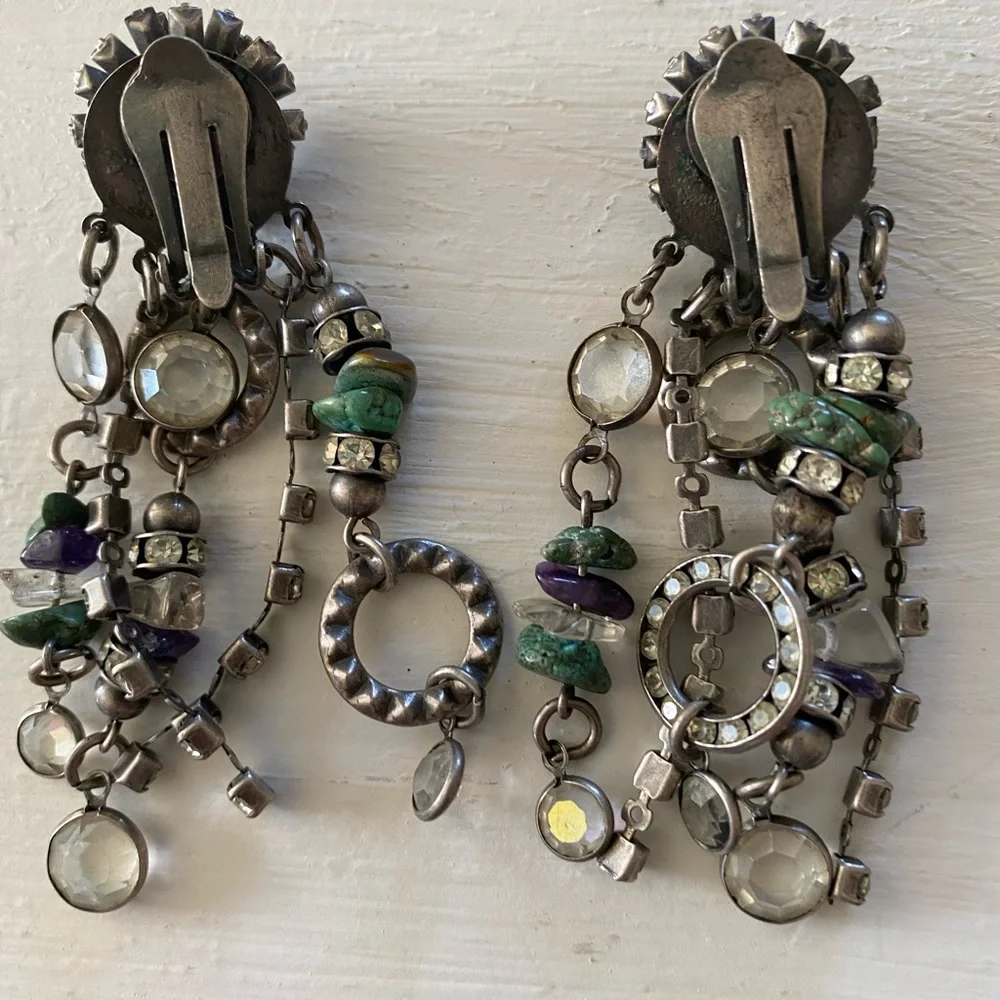 Vintage Sorrelli Clip On Dangle Earrings 3 inches long - Picture 3 of 7